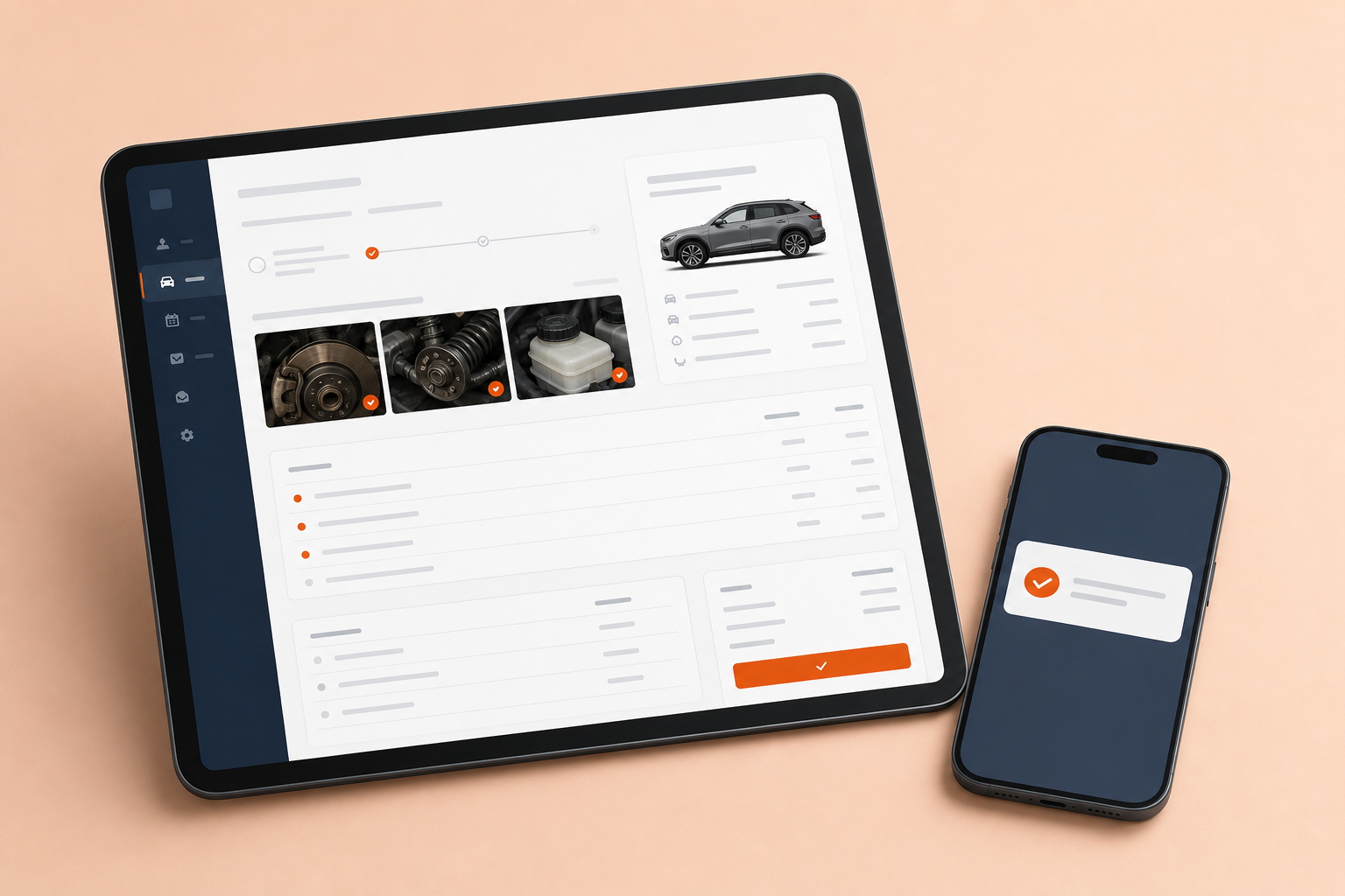 WrenchDay repair order approval workflow on a tablet and phone